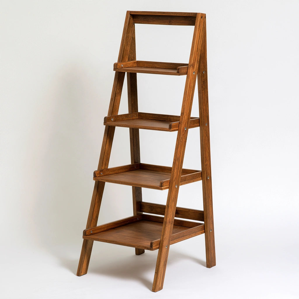 Étagère échelle en bois à quatre niveaux, coloris blanc