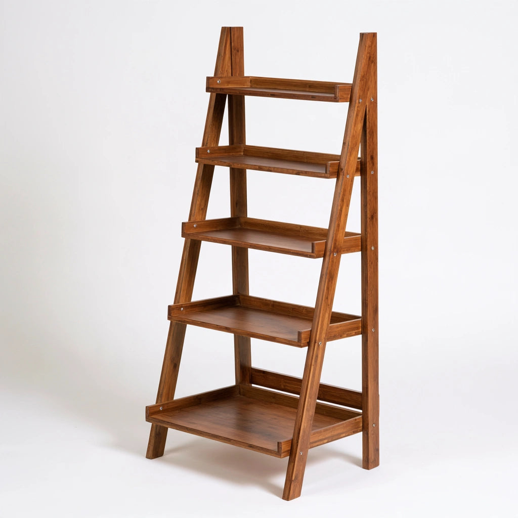 Étagère échelle en bois à quatre niveaux, coloris blanc