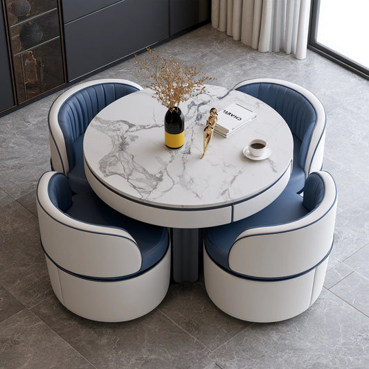 Table à manger ronde aux lignes épurées, coloris gris