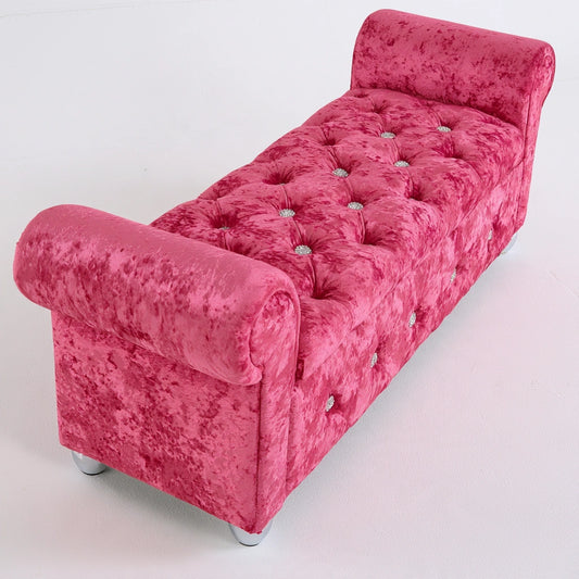 Banc avec rangement en velours, coloris rose