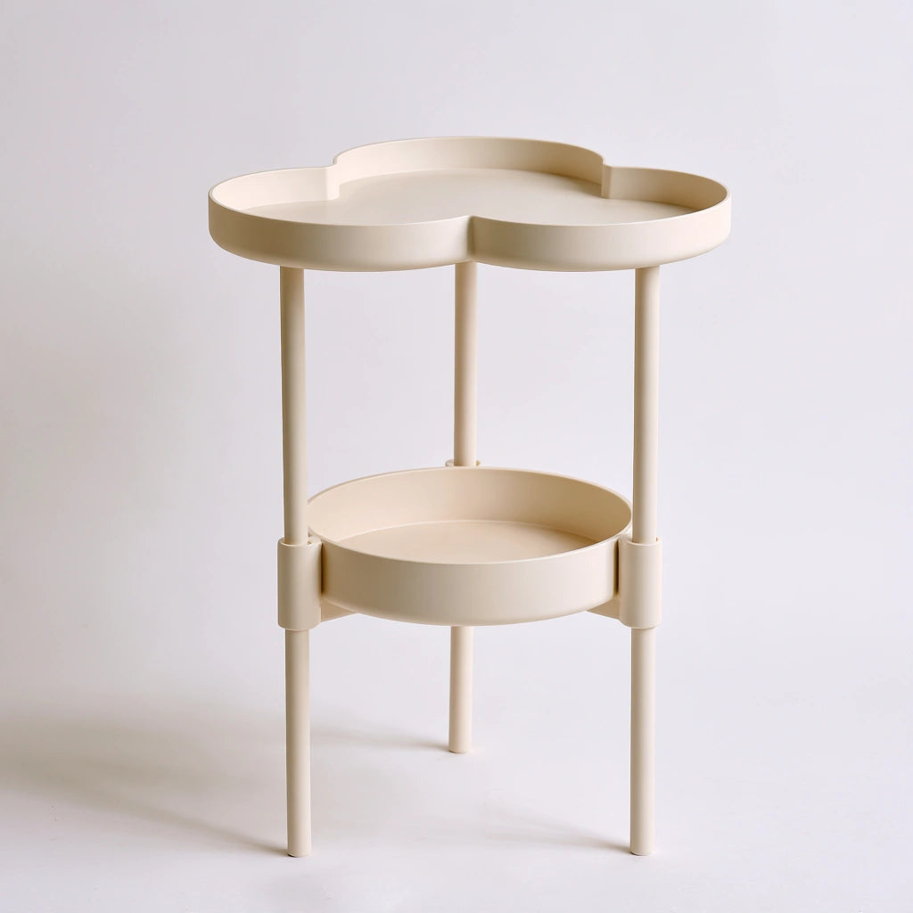 Table d'appoint à deux niveaux aux lignes épurées, coloris crème et beige clair