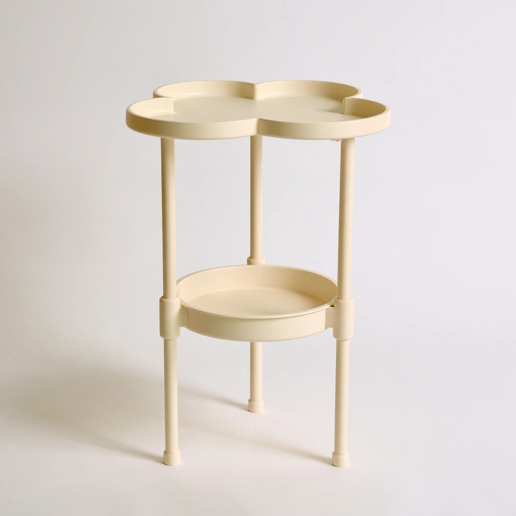 Table d'appoint à deux niveaux aux lignes épurées, coloris crème et beige clair