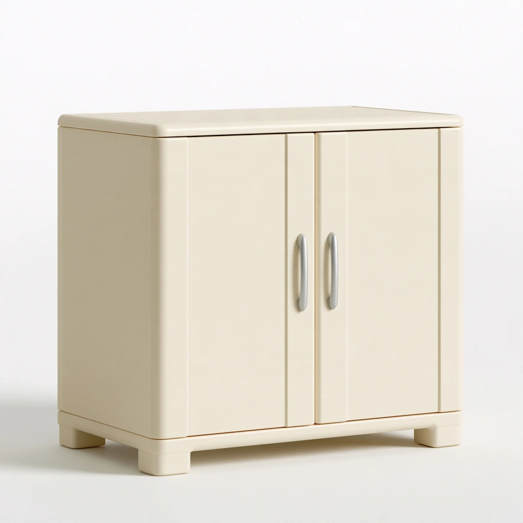 Tour de rangement étroite en plastique, coloris beige clair